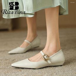 Dress Shoes RIZABINA Fashion Women Pumps Pointed Toe Wedge Heel 2024 Spring Summer Buckle Strap Flats Lady Party Prom Office Casual Footwear