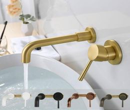 Solid Brass Wall Mounted Basin Mixer Solid Brass Black Gold Chrome Plated Bathroom Faucet Single Handle In Wall Water Mixer2310152