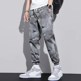 Men's Pants Loose Fit Men Camouflage Print Ice Silk Sport With Drawstring Waist Ankle-banded Pockets For Daily Wear