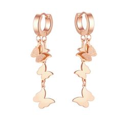 Rose Gold Silver Stainless Steel Butterfly Dangle Tassel Stud Earrings long Earring For Women Fashion Gifts7366575