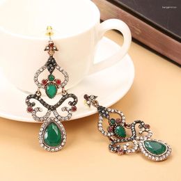 Dangle Earrings Wbmqda Luxury Green Stone Ethnic Bridal For Women Antique Gold Colour Beach Party Drop Vintage Jewellery