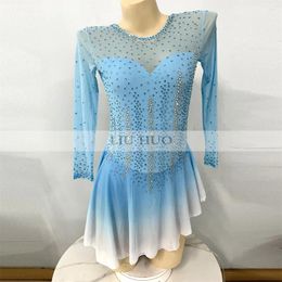 Stage Wear LIUHUO Ice Dance Figure Skating Dress Women Adult Girl Customise Costume Performance Competition Blue Short Sleeve Gradient Teen