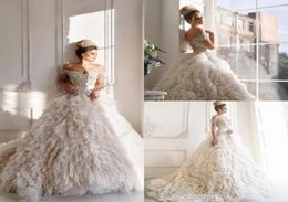 Off Shoulder Luxury Crystals Pearls Country Wedding Dress Sweep Train Dubai Arabic Ball Gowns LaceUp Custom Made Bohemian Bridal 8554526