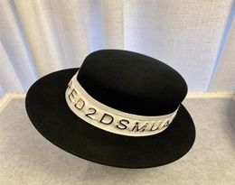 Women039s Wide Brim Felt Fedora Hat 100 Wool Felt Panama Hat with Gold Letter Webbing5735437