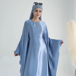 Ethnic Clothing Batwing Abaya Inside Belt Plain Muslim Party Long Dress Shiny Satin Abayas For Women Dubai Luxury Turkey Islam Kaftan Hijab