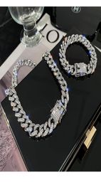 Hiphop Chain Cuban Link Bracelets Necklace for Men and Women Full Diamond Stone Silver Gold Jewelry5936593