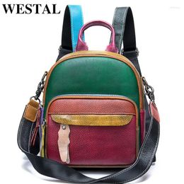 School Bags WESTAL Small Women's Backpack Genuine Leather Bag For Teenager Girls Patchwork Daypack Mini Women Back 049