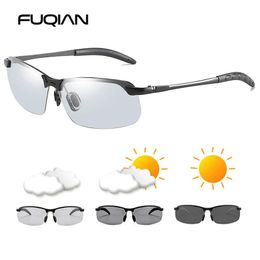 FUQIAN Pochromic Sunglasses Men Women Vintage Metal Polarized Sun Glasses For Male Night Vision Driving Sunglass 240426