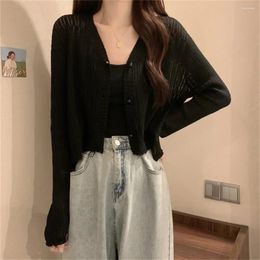 Women's Knits Korean Style 2024 Fashion Summer Cardigan Knitted Sweater Thin Ice Silk Sunscreen Shirt Street Cardigans Short Coat Top