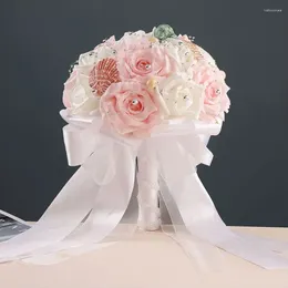 Decorative Flowers Bride Wedding Holding Foam Simulation Flower White Rose Bouquet Korean Pography Shell