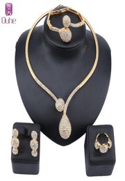 Dubai Crystal Jewellery Sets Classic Water Drop Shape Necklace Bracelet Earrings Ring for Women Wedding Bride Jewellery Set6068793