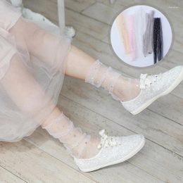 Women Socks Lace Star Moon Mesh Lolita Cute Thin Middle Tube Transparent Girl Sweet Breathable Princess Sexy Tulle Sock