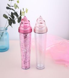 14oz Acrylic Tumbler with Straw Clear mug Ice Cream Cup Sucker Plastic Summer Bottle Portable Double Layer Drinking Flask Popsicle7988637