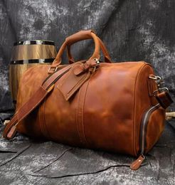 Extra large Men genuine leather travel bag Vintage crazy horse leather man travel duffel Real leather luggage weekend bags male K33991901