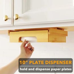 Kitchen Storage 10-Inch Bamboo Paper Plate Organiser Countertop Holder Disposable Tray Dispenser For Vertical