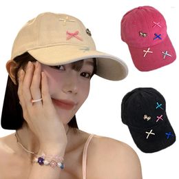 Ball Caps Bow Baseball Cap For Women Wide Brim Cotton Bowknot Peaked Hat Korean Dopamine Cute Big Head Circumference Adjustable Bows Hats