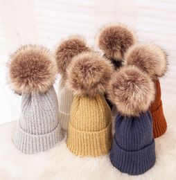 Winter Warm Faux Fur Ball Caps for Women Lady Girls Pom Poms Hats Female Knitted Beanies Thick Cap Gift2651313