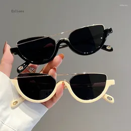 Sunglasses Fashion Half Frame Cat Eye Luxury Diamond Women Gradient Mirror Eyewear Vintage Men Anti-Blu-Ray Glasses