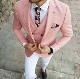 Slim Fit Pink Men Suits for Wedding Groom Tuxedo Prom Party Man Attires Groomsmen Outfits 3PieceJacket Pants VestTerno Masc8919248