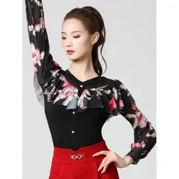 Stage Wear Elegant Ballroom Dance Graduation Tops Classical Practice Ruffle Ballet Belly Standard Dances Woman Shirt Costume Clothing