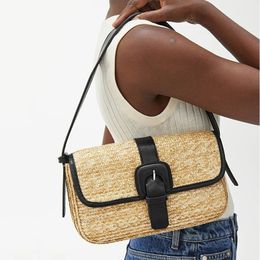 Fashion Straw Shoulder Bags Women Designer Rattan Handbags Luxury Wicker Woven Handmade Messenger Bag Summer Beach Small Purses 240420