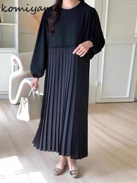 Casual Dresses Pleated Vestidos Mujer Spring Dress Loose Puff Long Sleeve Vestido Korean Chic Ropa 2024 All Match Women