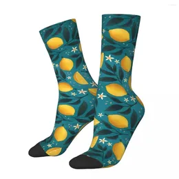 Women Socks Yellow Lemon Spring Leaf Floral Print Stockings Trendy Men Warm Soft Custom Skateboard Non Slip