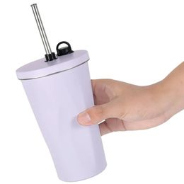Travel Mug with Straw 600ML Stainless Steel Insulated Tumbler Leakproof Coffee Portable Vacuum Cup 240425