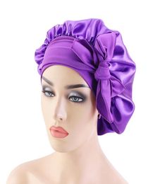 Nightcap Faux Silk Widebrim Night Hat Women Solid Color Head Bonnet Sleep Cap bonnet de nuit Sleeping Hats 10 Colour8515772