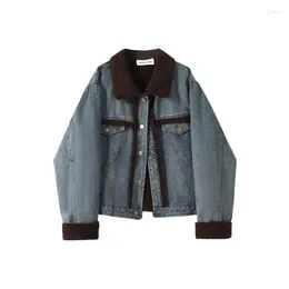 Women's Jackets Denim Jacket For Women Hong Kong Style Lamb Retro Plush Lapel Winter High-end Design Sense Niche Short Thickened