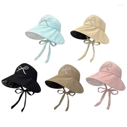 Berets Girl Embroidery Bowknot Bucket Hat Eye Catching Travel Gathering Visors Teens Half Empty Top For Fishing Hiking