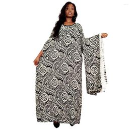 Party Dresses Flared Sleeve Women Spring O Neck Print Dress High Waist Vintage Black Half Loose African Long