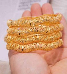 4Pcs Dubai Bangles Africa Gold Bangles For Women Men Gold Color Bracelets African Wedding Bride Bangles Bracelets Jewelry Gift 2102398817
