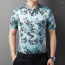 Men's Casual Shirts Arrival Fashion Printing Soft Clothes Short Sleeve 2024 Summer Male Flowers Printed Dress