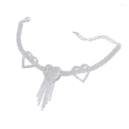 Anklets 2024 Fashion Double Heart Anklet Rhinestone Chain Jewelry For Women Bling Love Foot Bracelet Crystal Jewellery