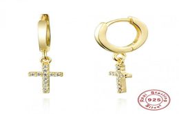 Hoop Huggie ROXI 925 Sterling Silver Shiny Exquisite Zircon Cross Drop Earrings For Women Weddind Party Unusual Jewelry9938438