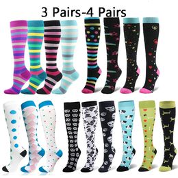 3/4 Pairs Multi Colour Compression Stockings Leg Pressure Sports Travel Sell Compress Socks Men Women Packaged For Sale 240428