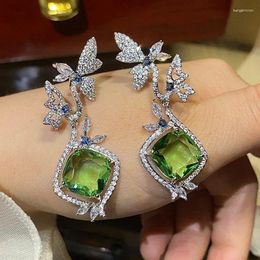 Dangle Earrings 2024 Women Inlaid Fashion Luxury Retro Versatile Butterfly Green Diamond