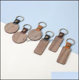 Keychains Fashion Accessories Blank Leather And Wood Keychain Rectange Round Wooden Key Ring For Personalized Engraving Carving La5059024