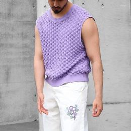 Men's Tank Tops Y2K Men Knitted O Neck Pure Colour Vest Top Streetwear Fashion Hollow Out Crochet Knit Camisole Sleeveless Mens Hip Hop