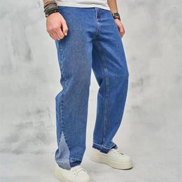 Men's Jeans High Street Men Hip Hop Spliced Baggy Straight Trousers Good Quality Solid Stylish Casual Male Denim Pants
