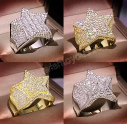 Mens Gold Ring Stones Iced Out Fivepointed Star Fashion Hip Hop Silver Rings Jewelry5666507