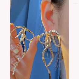Dangle Earrings Fashionable Bow Shaped Ear Pendant Elegant Bowknot Simple Line Charm Eardrops Metal Jewelry For Women