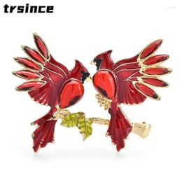 Brooches Luxury Red Birds For Women Unisex Beautiful Lucky Christmas Year Gifts Enamel Animal Party Office Brooch Pins