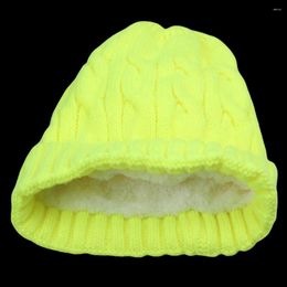 Berets Bright Colour Knitted Winter Hats Women Fleece Lined Thermal Beanie Cap For Men Neon Yellow Orange Black Dark Red