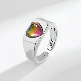 Wedding Rings Arrival Trendy Colorful Opal Stone Love Heart Thai Silver Female Engagement Ring Promotion Jewelry For Women Gifts