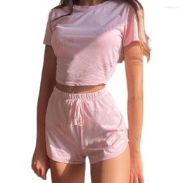 Work Dresses Pink Short Crop-Top Sleeve T-shirt Women's Trendy Cotton Leisure Sports Suit