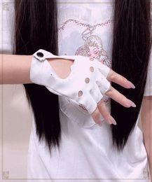 Five Fingers Gloves Fingerless Anime PU Leather Kawaii Heart Black White Pink Fashion Streetwear Women Punk Goth Lolita T4365727069