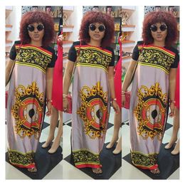 Ethnic Clothing Elegant Maxi Dresses Women Short Sleeve Sun Print Africaine Femme Clothes Sexy Backless Beach Casual Long Dress For Party