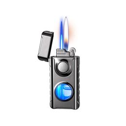 Flint Fire Lighter Double Fire Blue Flame Visual Air Chamber Without Gas Torch Lighter With Blue Led Light